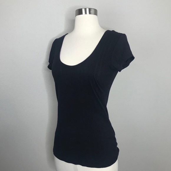 Frame Denim Black Ribbed Le Scoop Back Tee Shirt - Picture 4 of 9